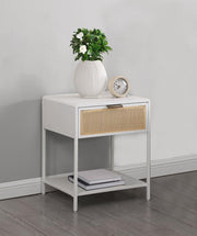 Amherst 1-drawer Radio Weave Cane Metal Bedside Table White