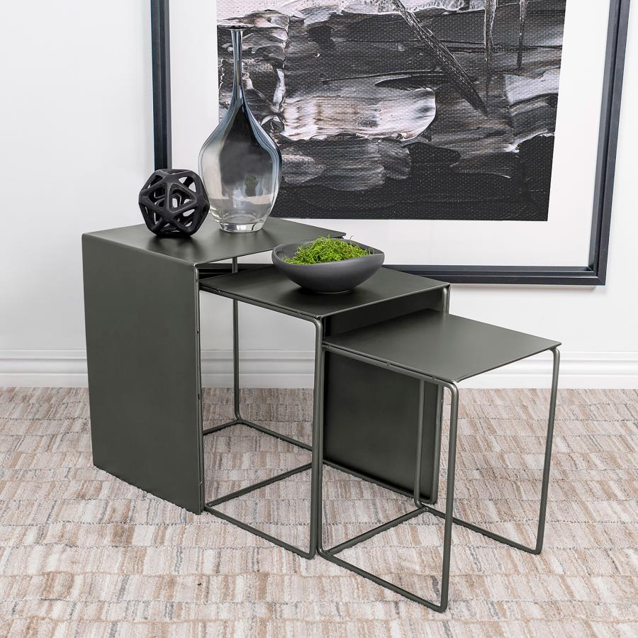Imez 3-piece Rectangular Metal Nesting Table Set Grey Default Title