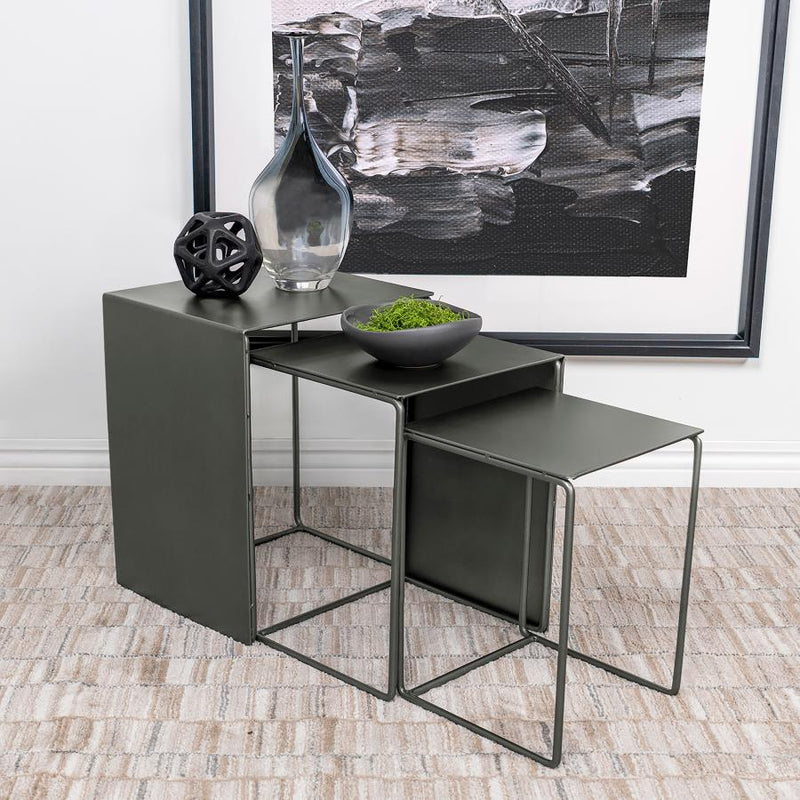 Imez 3-piece Rectangular Metal Nesting Table Set Grey Default Title
