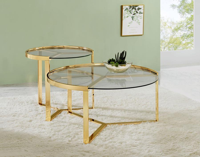 Delia Round Glass Top Nesting Coffee Table Gold