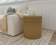 Halden Round Woven Seagrass Accent Side Table Light Brown Default Title