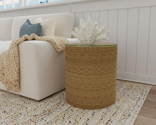 Halden Round Woven Seagrass Accent Side Table Light Brown Default Title