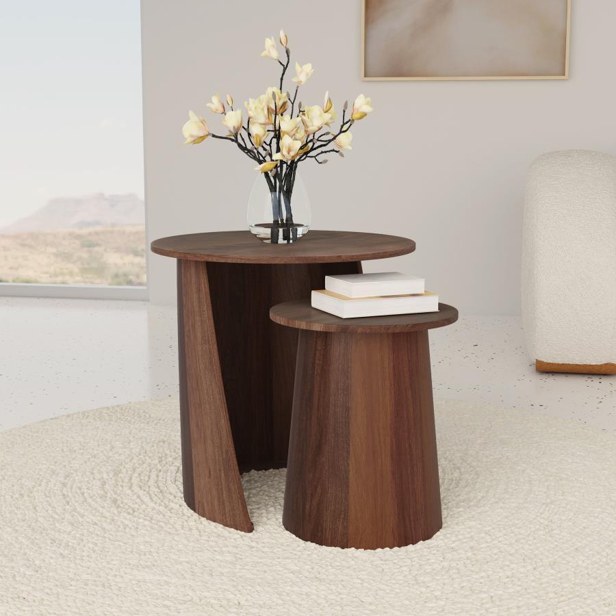 Yency 2-piece Round Mango Wood Nesting Table Set Dark Brown Mango Default Title