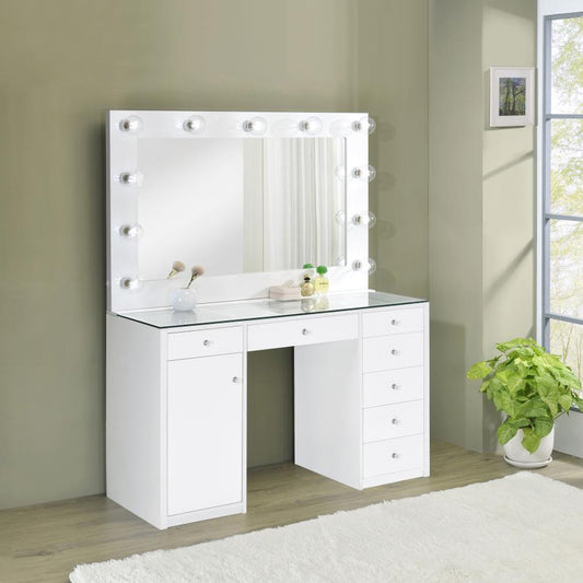 Acena 7-drawer Vanity Set with ing High Gloss White High Gloss