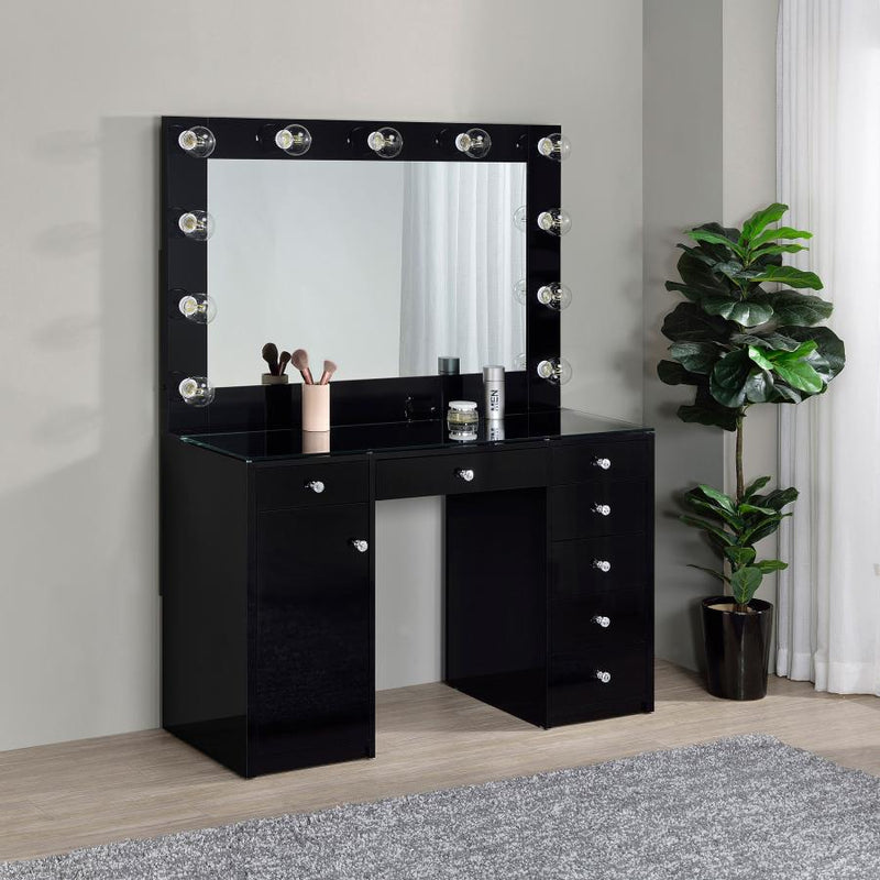 Acena 7-drawer Vanity Set with ing High Gloss Black High Gloss