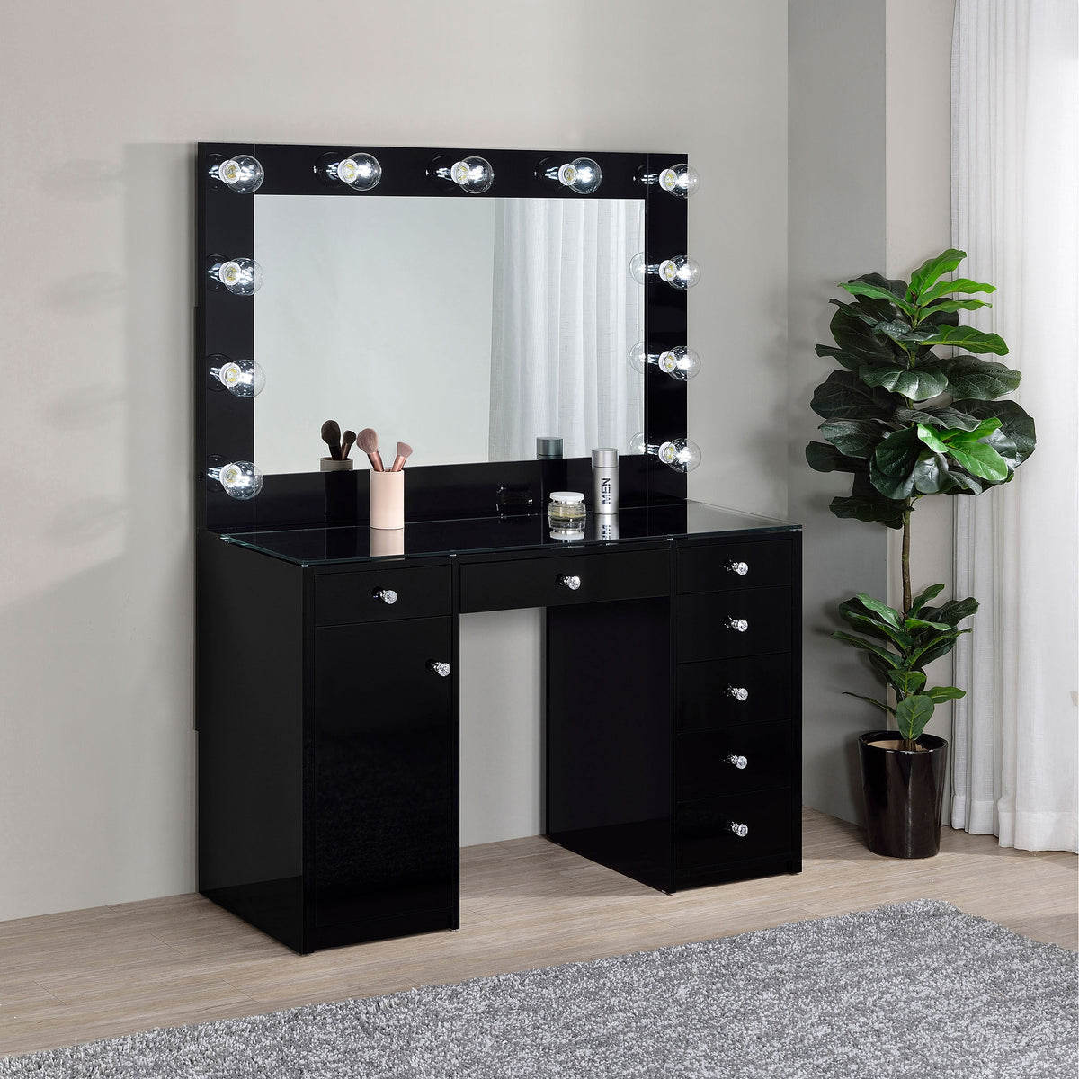 Acena 7-drawer Vanity Set with ing High Gloss