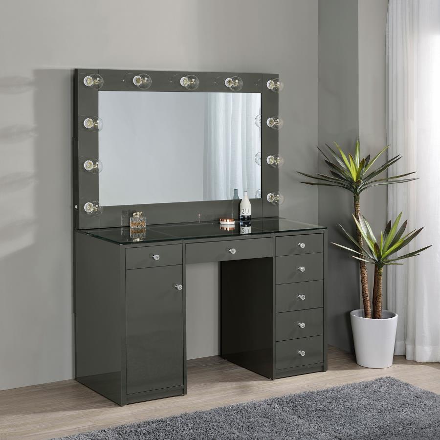 Acena 7-drawer Vanity Set with ing High Gloss Grey High Gloss