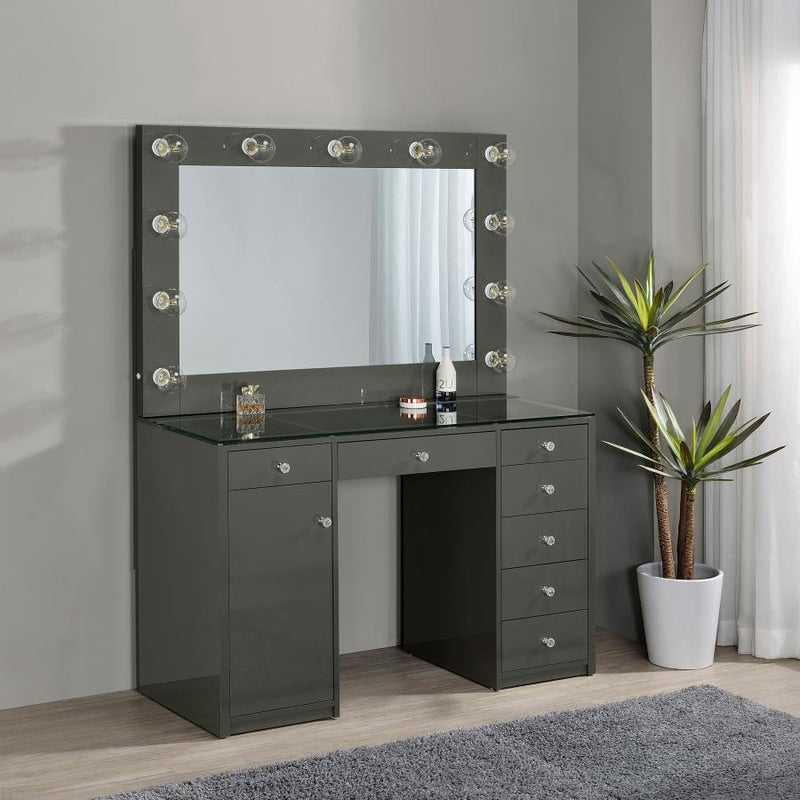 Acena 7-drawer Vanity Set with ing High Gloss Grey High Gloss