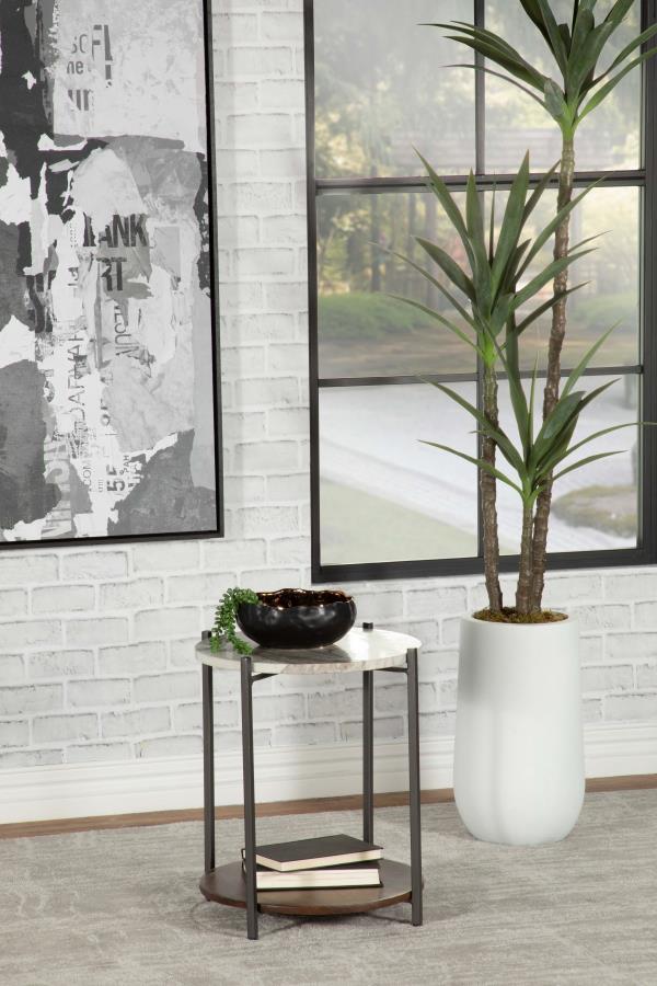 Noemie Round Marble Top Accent Side Table White and Gunmetal Default Title