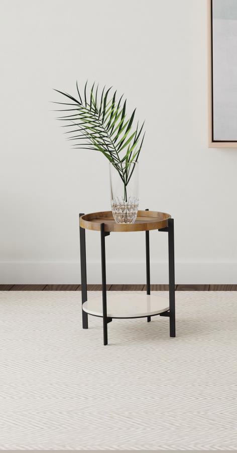 Adhvik Round End Side Table Marble Shelf Natural and Black Default Title