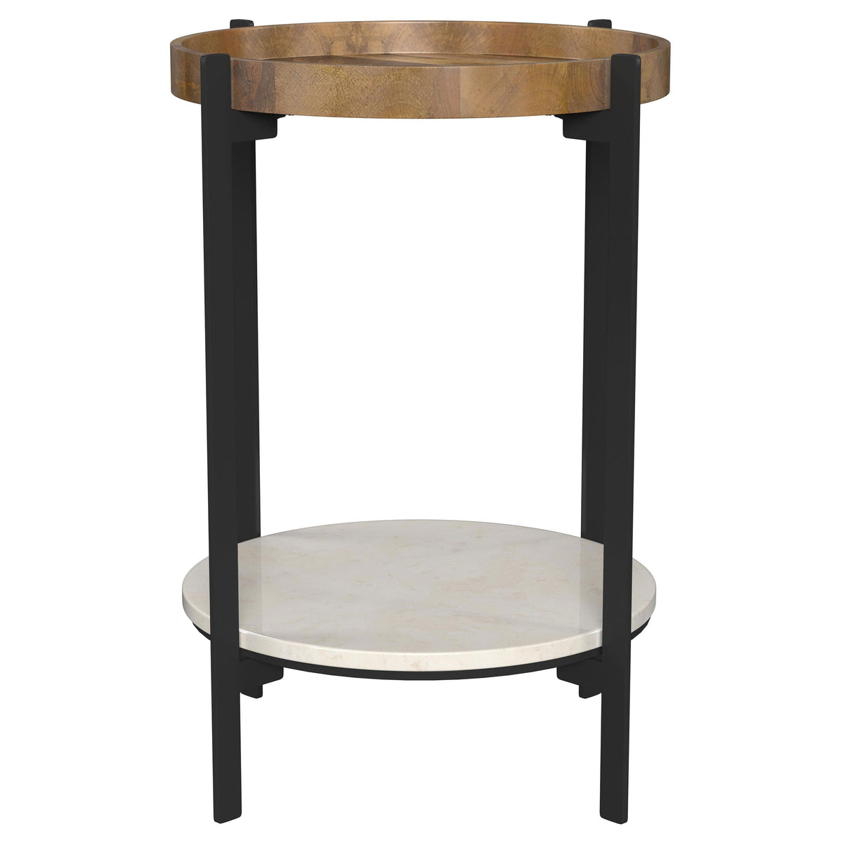 Adhvik Round End Side Table Marble Shelf Natural and Black