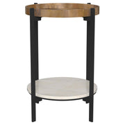 Adhvik Round End Side Table Marble Shelf Natural and Black