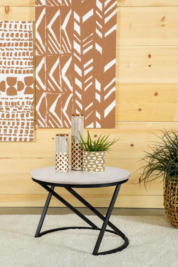 Miguel Round Marble Top Coffee Table White and Black Default Title
