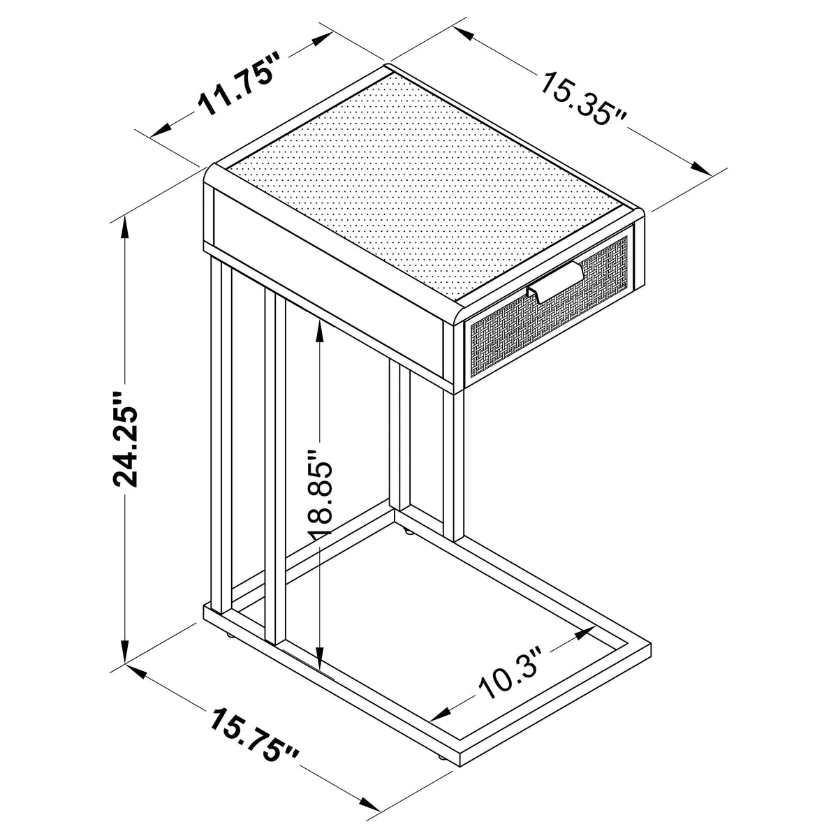 Amherst 1-drawer Radio Weave Cane Metal Side Table