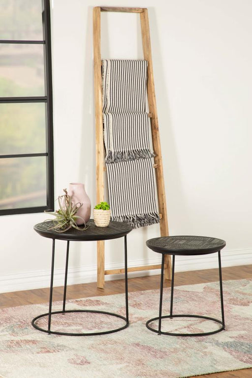 Loannis 2-piece Round Mango Wood Nesting Table Matte Black Default Title