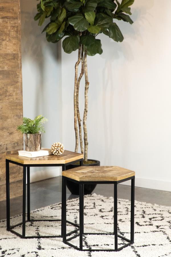 Adger 2-piece Hexagonal Nesting Tables Natural and Black Default Title