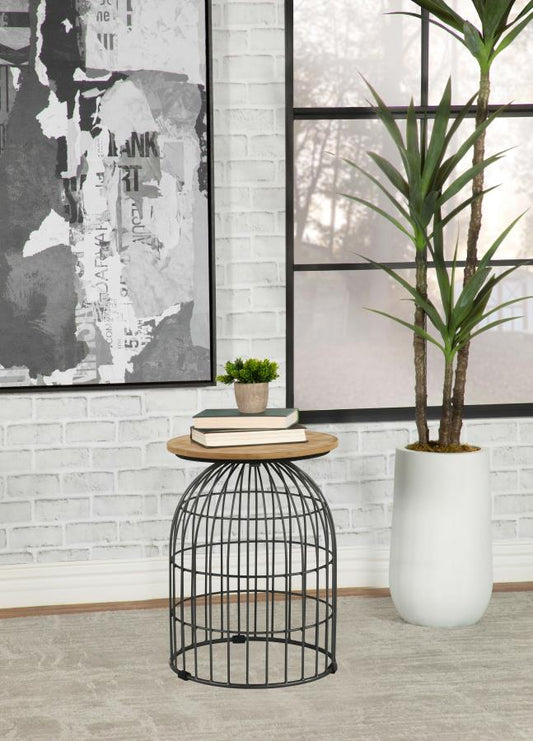 Bernardo Round Wire Frame Side Table Natural and Gunmetal Default Title