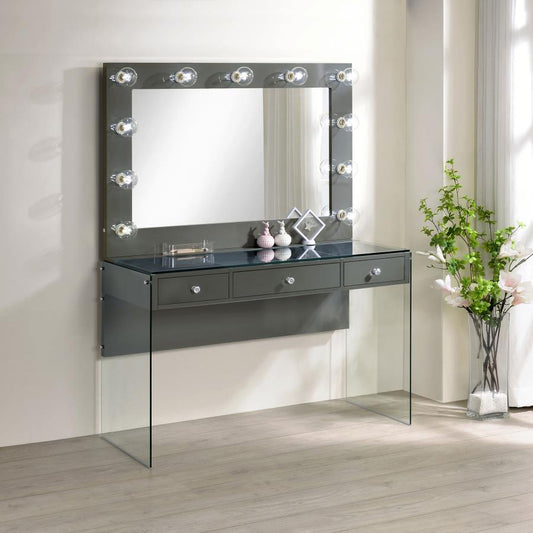 Afshan 3-drawer Vanity Set with Lighting Grey High Gloss Default Title