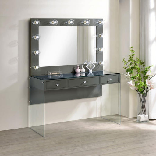 Afshan 3-drawer Vanity Set with Lighting Grey High Gloss Default Title