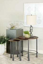 Deja 3-piece Round Nesting Table Set Natural and Gunmetal Default Title