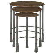 Deja 3-piece Round Nesting Table Set Natural and Gunmetal