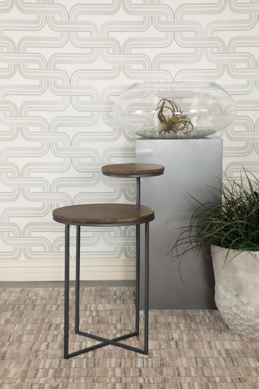 Yael Round Mango Wood Accent Side Table Natural and Gunmetal Default Title