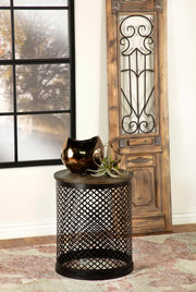 Aurora Round Drum Base Accent Side Table Natural and Black Default Title