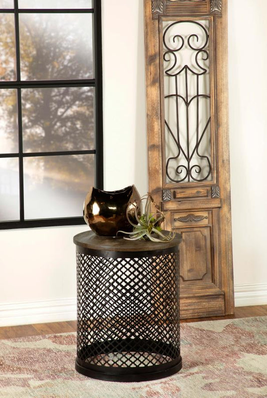 Aurora Round Drum Base Accent Side Table Natural and Black Default Title