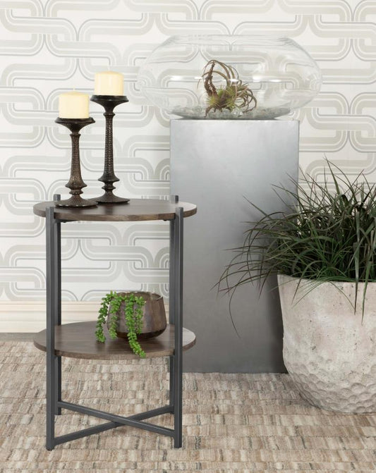 Axel Round Accent Table with Open Shelf Natural and Gunmetal Default Title