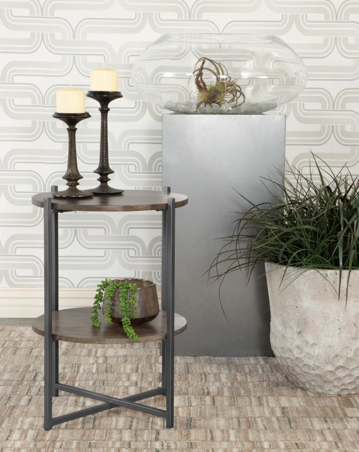 Axel Round Accent Table with Open Shelf Natural and Gunmetal Default Title