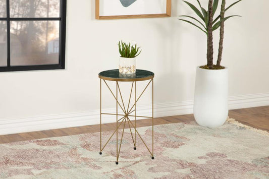 Eliska Round Green Marble Top Accent Side Table Antique Gold Default Title