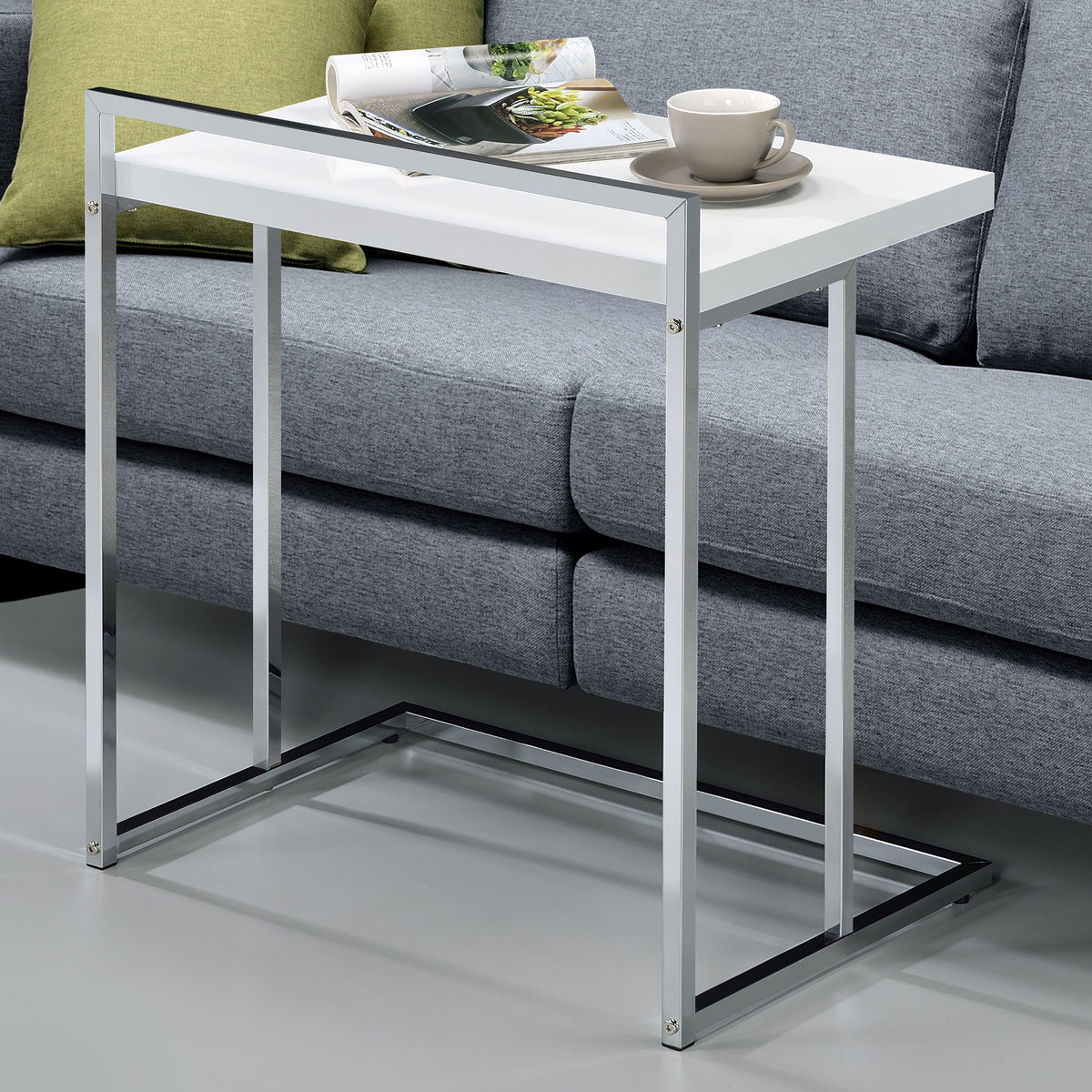 Dani Rectangular C-Shaped Sofa Side Table High Gloss
