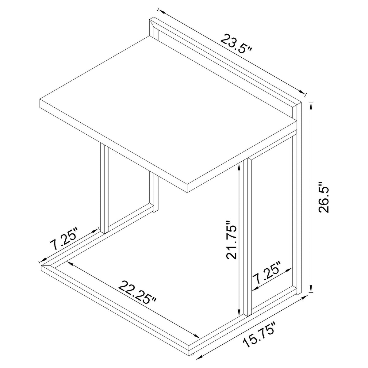 Dani Rectangular C-Shaped Sofa Side Table High Gloss