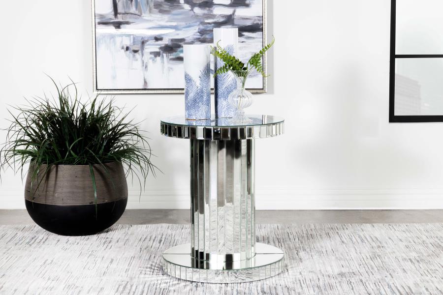 Dorielle Round Mirrored Acrylic Crystal Side Table Silver Default Title
