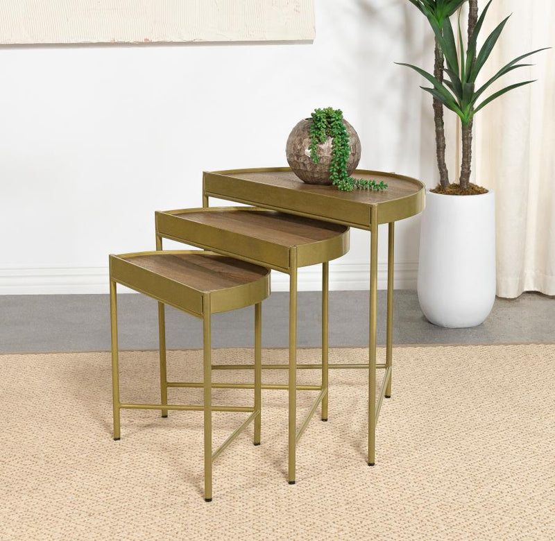 Tristen 3-Piece Demilune Nesting Table Brown and Gold Default Title