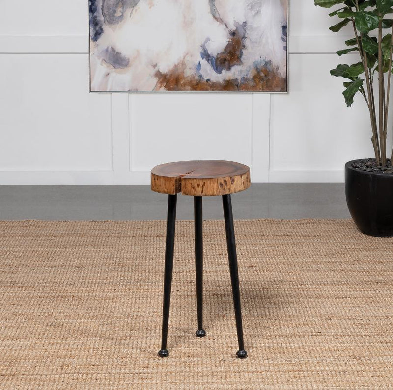 Keith Round Solid Tree Trunk Side Table Natural and Black Default Title