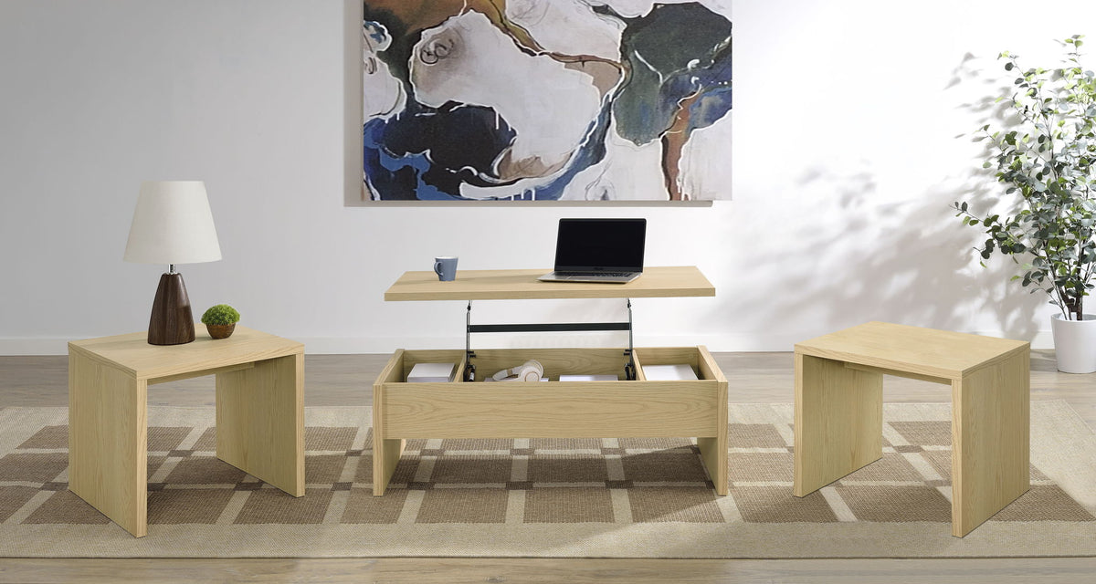 Canoga 3-piece Lift Top Cocktail Coffee Table Set Light Oak