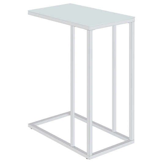 Stella White Glass Top C-Shaped Sofa Side Table Chrome