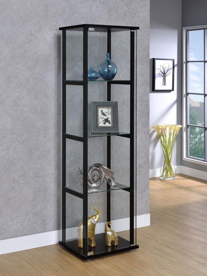 Cyclamen 4-shelf Clear Glass Curio Display Cabinet Black Default Title