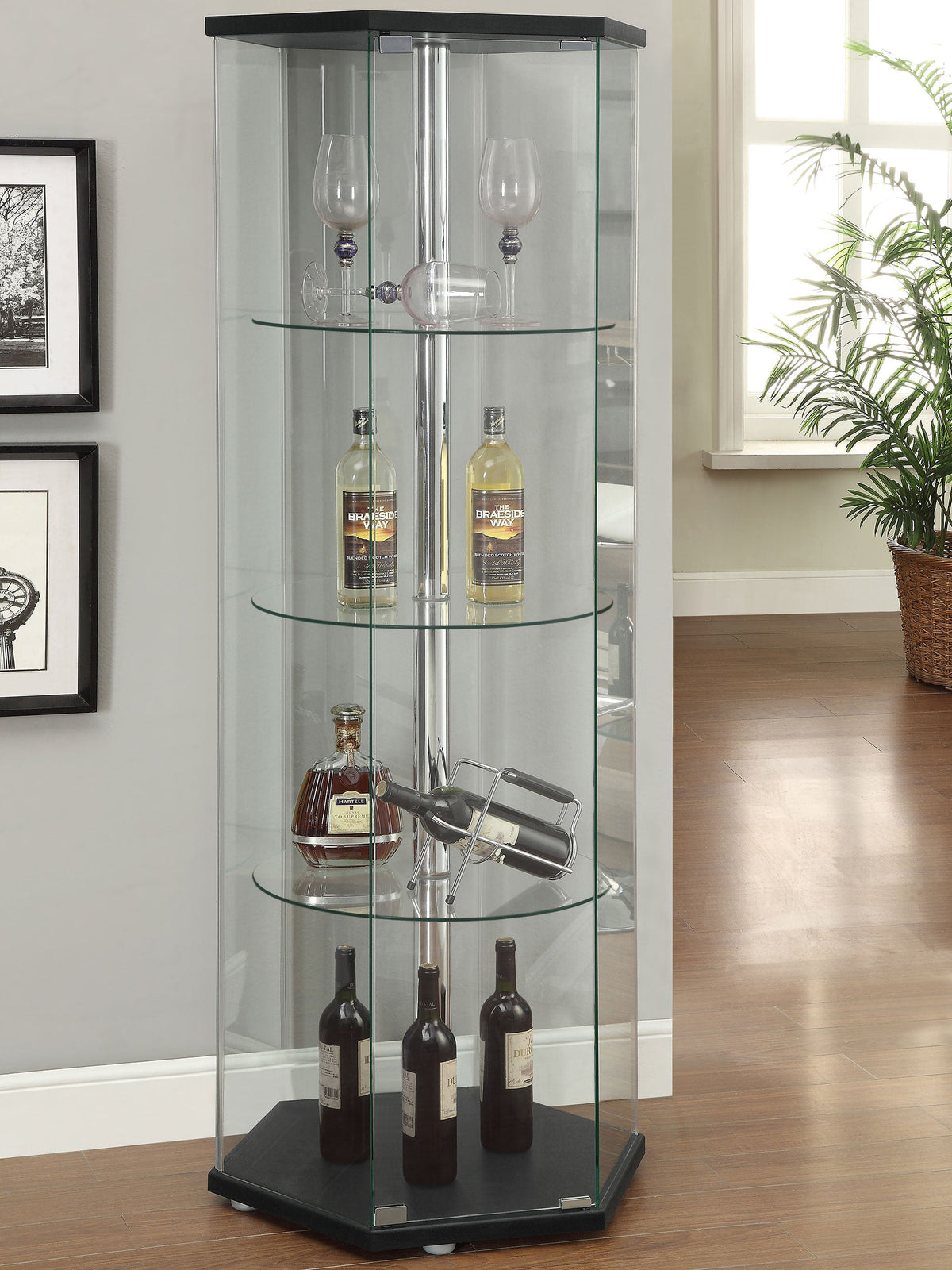 Zahavah 4-shelf Hexagonal Clear Glass Curio Cabinet