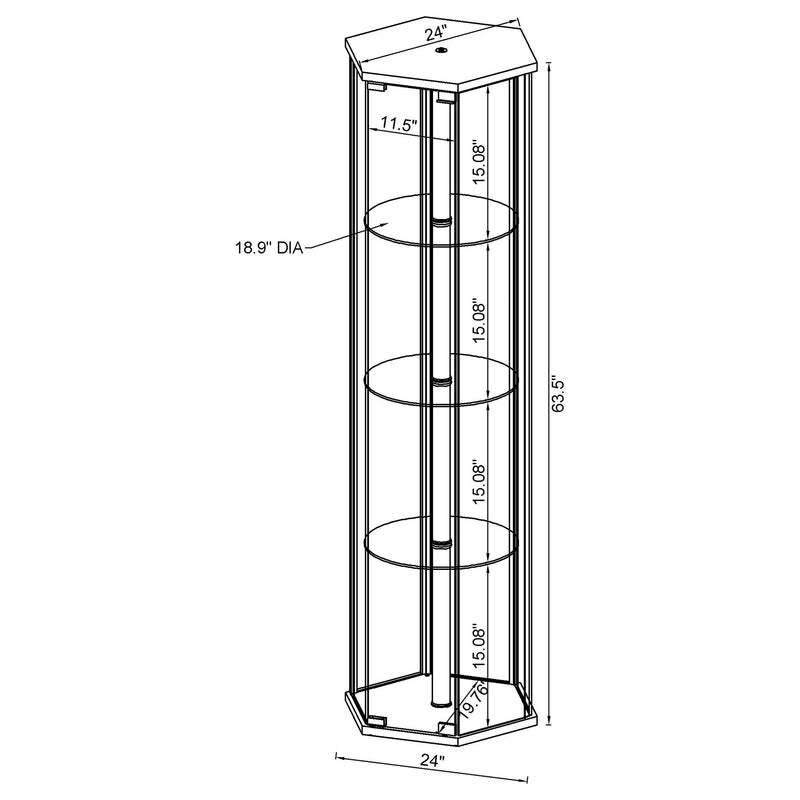 Zahavah 4-shelf Hexagonal Clear Glass Curio Cabinet
