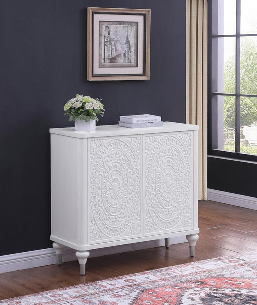 Cardella 2-door Mandala Accent Cabinet Distressed White Default Title