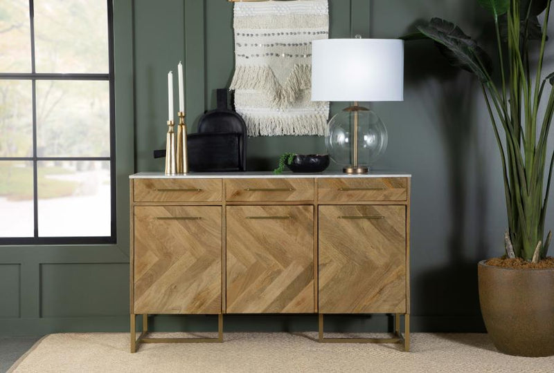 Keaton 3-door Marble Top Herringbone Accent Cabinet Natural Default Title
