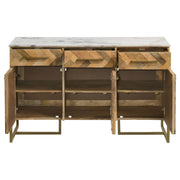Keaton 3-door Marble Top Herringbone Accent Cabinet Natural