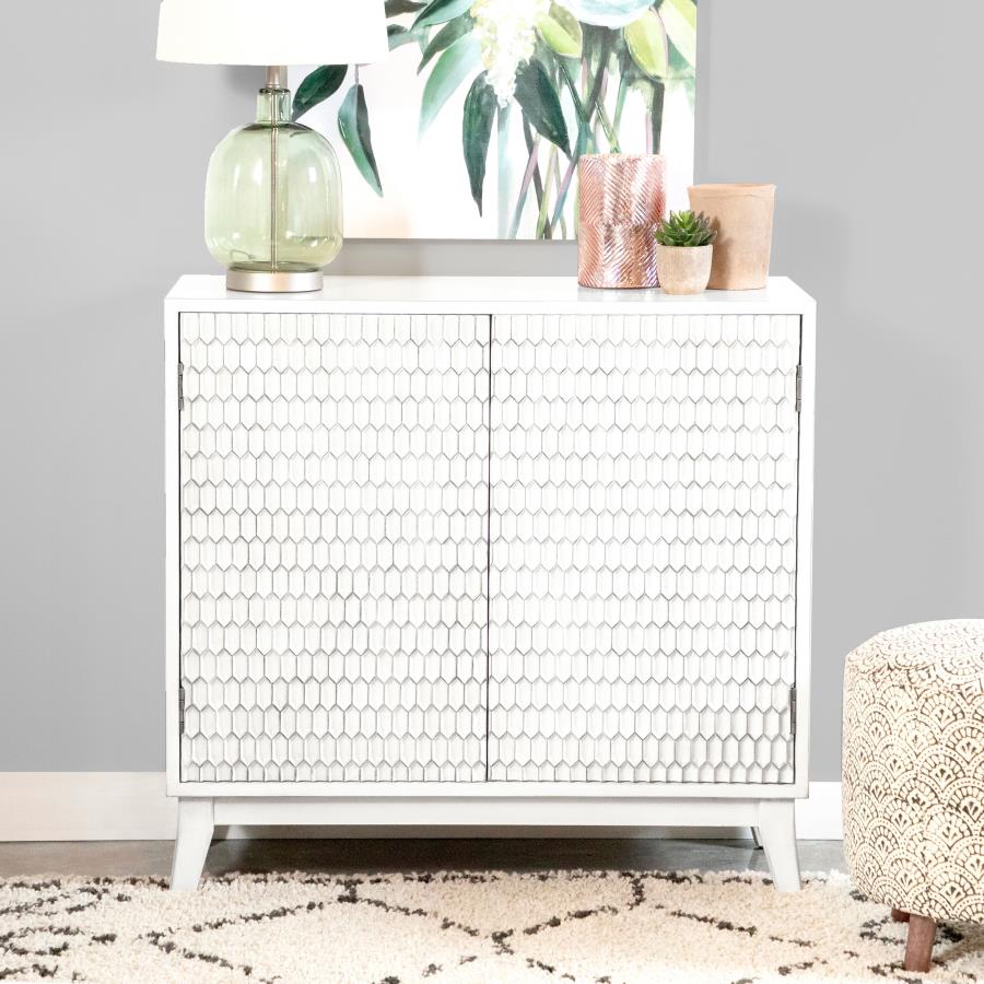 Gambon 2-door Wood Honeycomb Pattern Accent Cabinet White Default Title