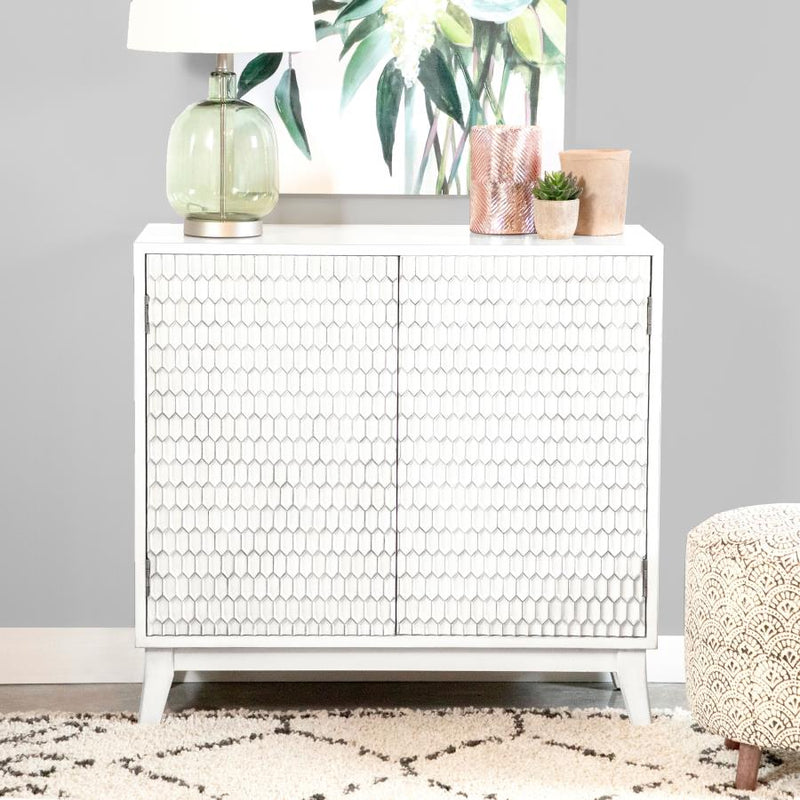 Gambon 2-door Wood Honeycomb Pattern Accent Cabinet White Default Title