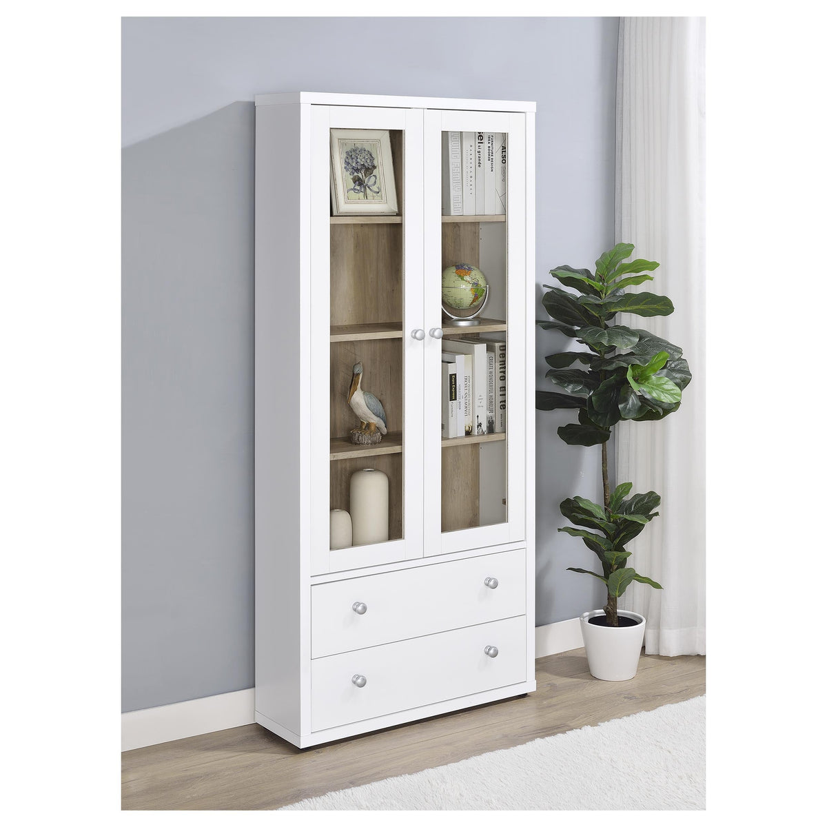 Hawthorne 4-shelf Glass Door Tall Cabinet with Drawers