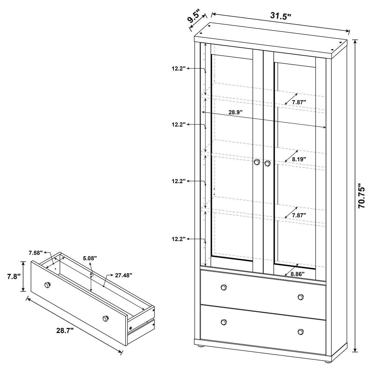 Hawthorne 4-shelf Glass Door Tall Cabinet with Drawers