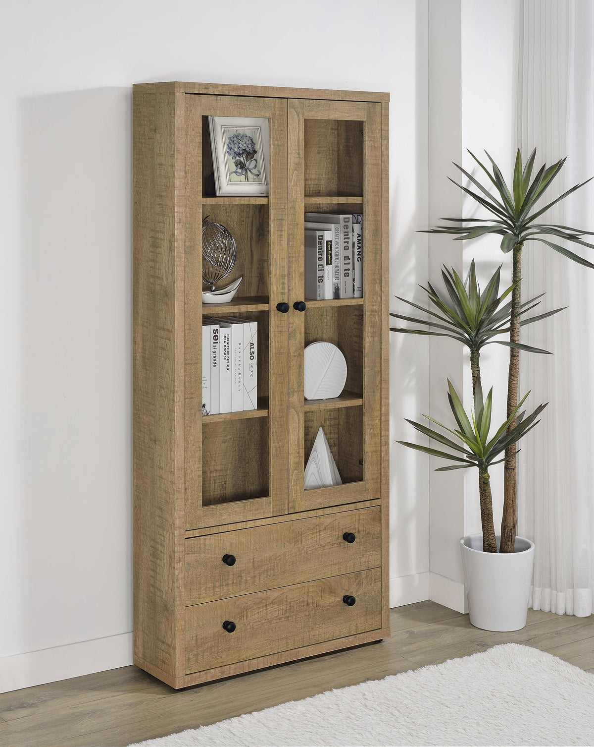 Hawthorne 4-shelf Glass Door Tall Cabinet with Drawers