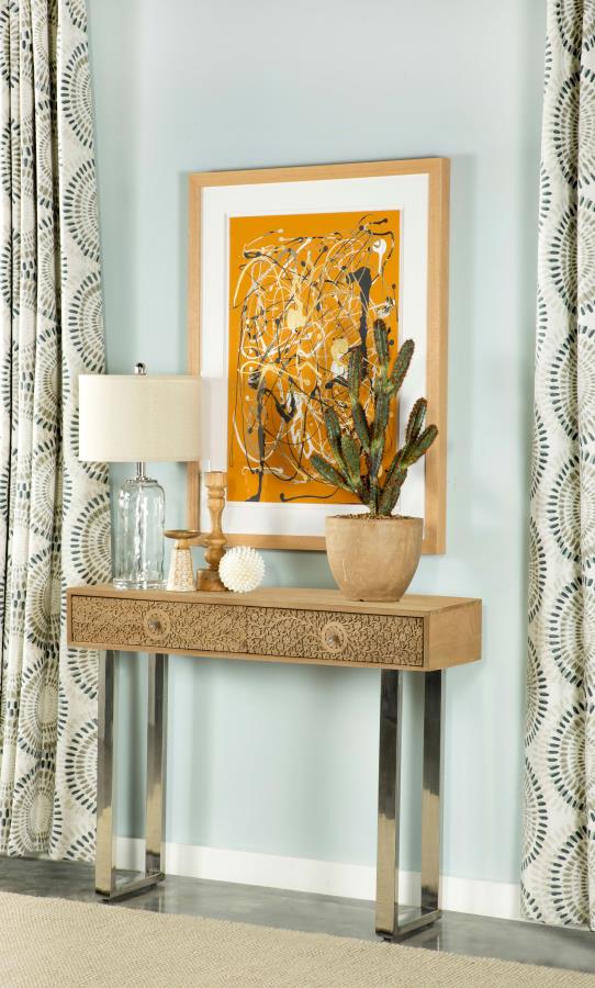 Draco 2-drawer Console Table Hand Carved Details Natural Default Title
